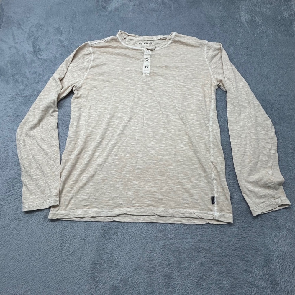 Lucky Brand Mens Tan Slub Knit Long Sleeve Henley Shirt Size M